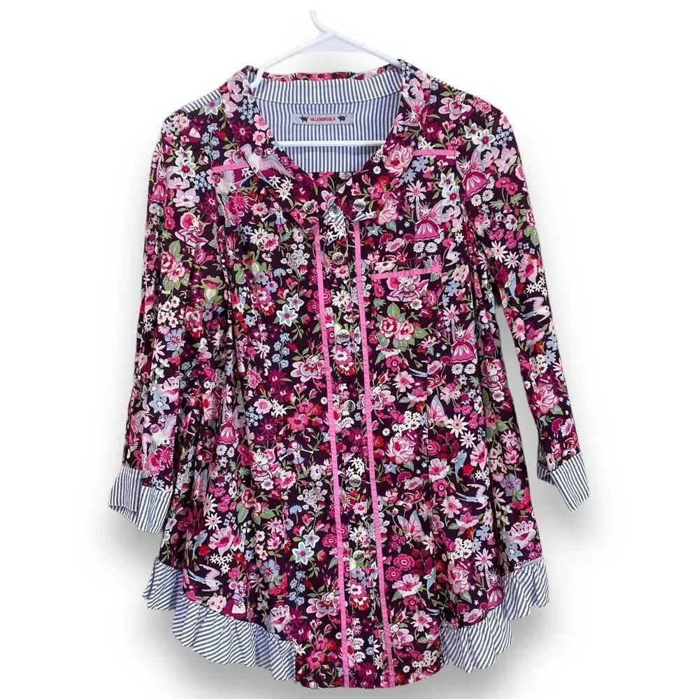 OLLEBOREBLA Floral Top Pink Japanese Street Fashion Blouse Eclectic Artsy Medium